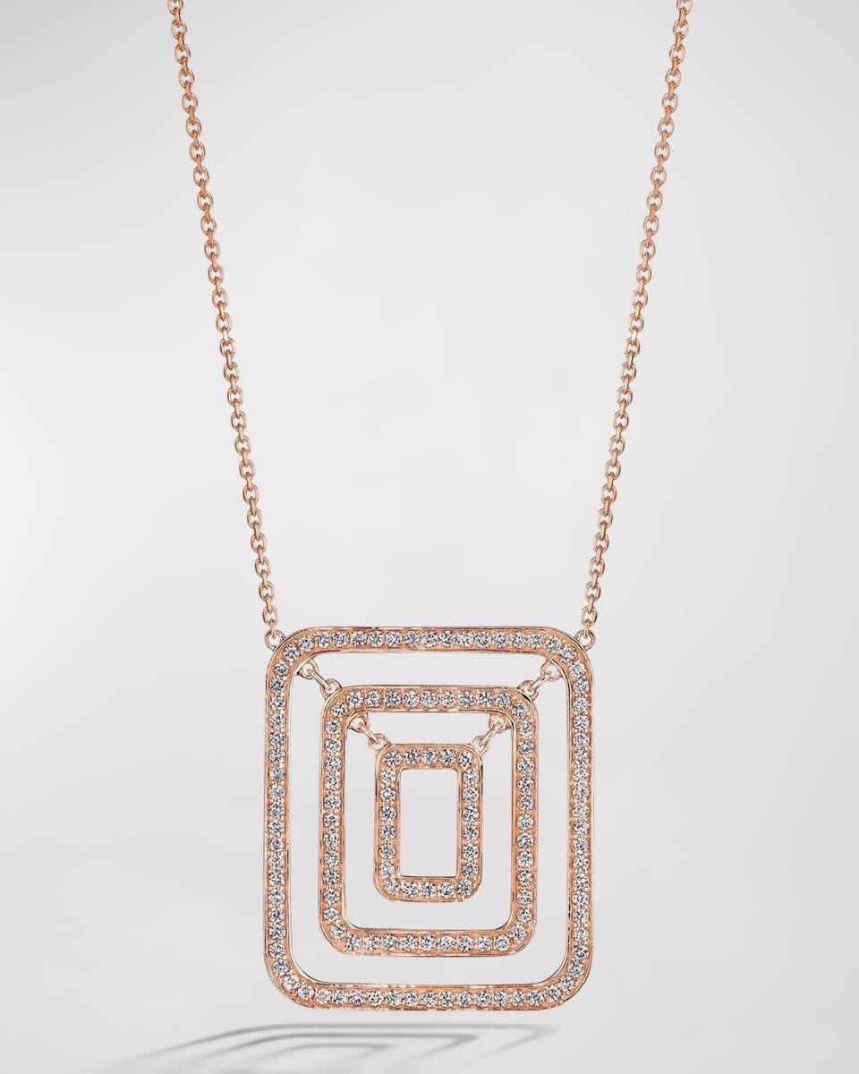 Piece 18k Rose Gold Medium Square Swing Diamond Necklace